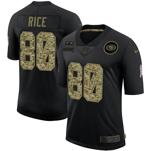 Men's San Francisco 49ers #80 Jerry Rice 2020 Black Camo Salute To Service Limited Stitched Jersey